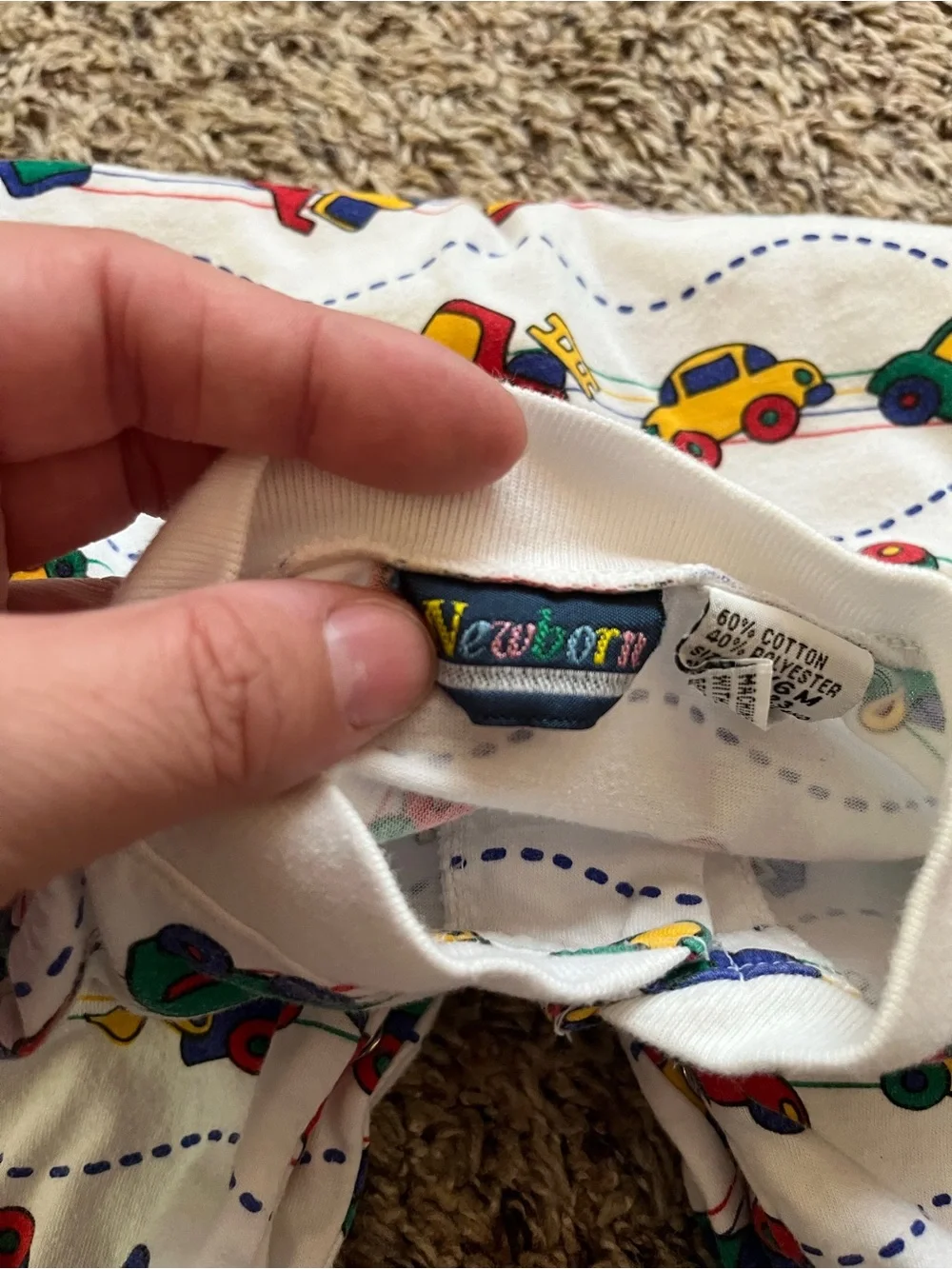 Vintage White Kids One-Piece with Colorful Car Print